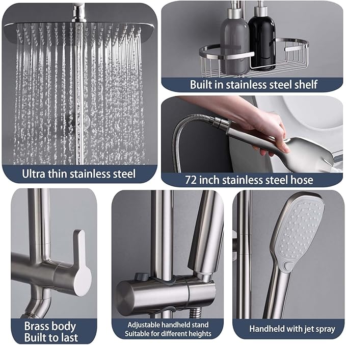 SonTiy Rain Shower Head with Handheld Spray and Shower Shelf, All Metal Shower - Image 2