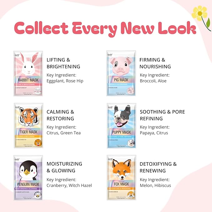 Epielle Character Face Mask Fuzzy Friends 6 Pack, Fun & Effective Korean Skin - Image 3
