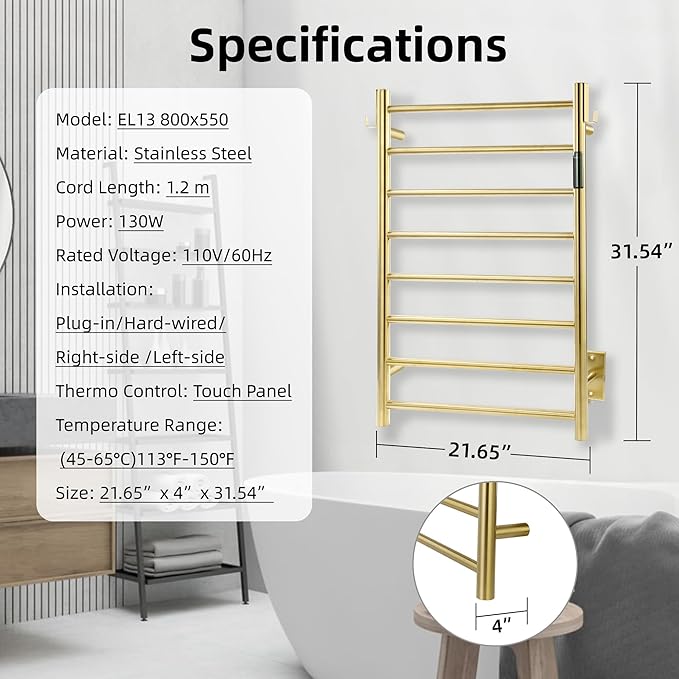 P&Dlusir Towel Warmer, Heated Towel Rack - Image 7