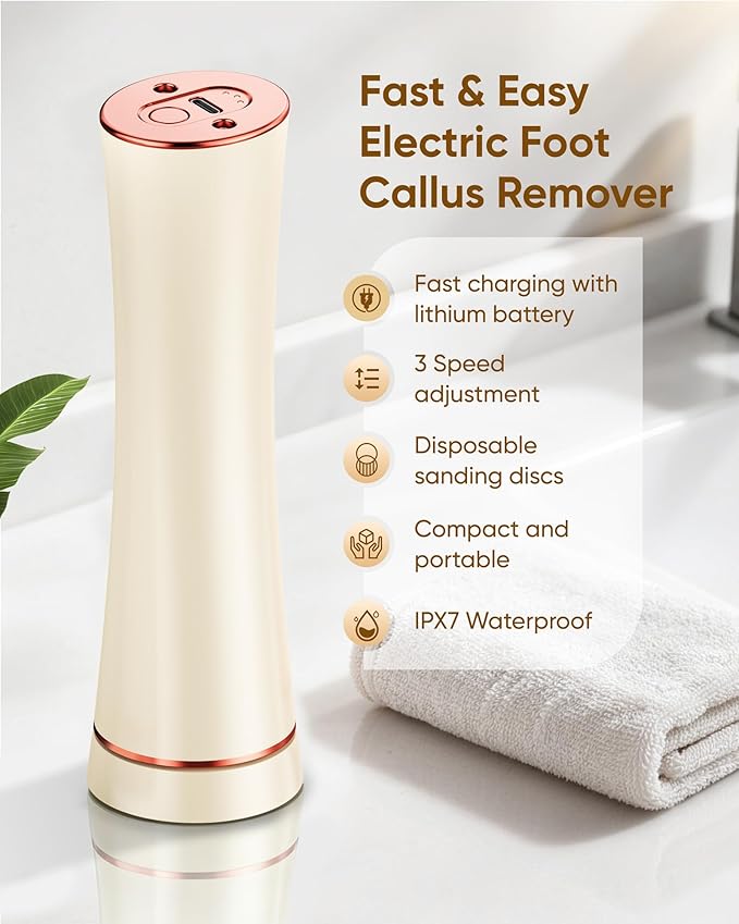 Electric Foot Callus Remover, 3-Speed Rechargeable Cordless Electronic Foot File - Image 3
