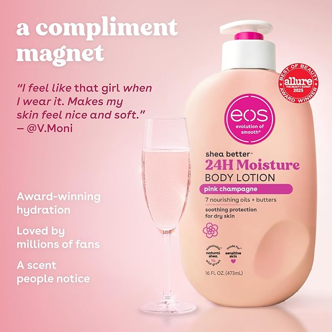 eos Shea Better Body Lotion Pink Champagne, 24-Hour Moisture Skin Care - Image 4