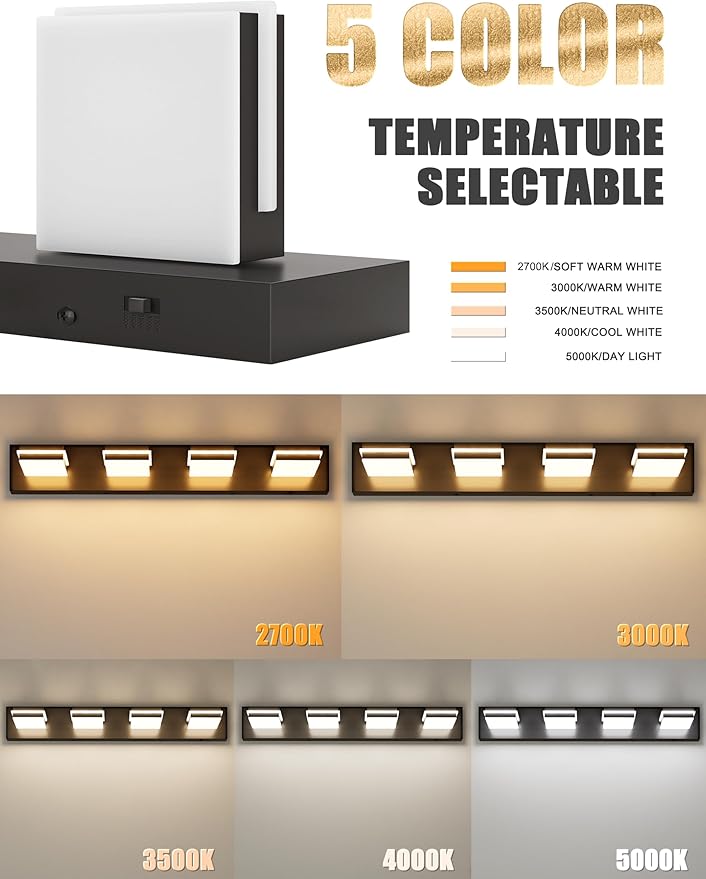 VOLISUN Modern 30-Inch 4-Light Black LED Bathroom Vanity Light Fixtures Over - Image 2