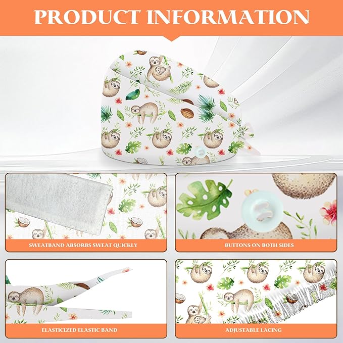 Adjustable Scrub Cap with Buttons & Sweatband, Working Hat with Elastic Tie Back - Image 2