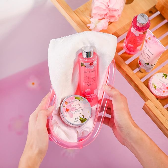 Body & Earth Gift Baskets for Women Bath and Body Set for Her, Cherry Blossom & - Image 7