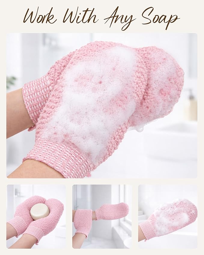 Exfoliating Gloves 2 Pack, Wave Texture Exfoliating Mitt - Image 7