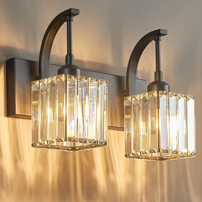 Crystal Vanity Lights 2-Light Black Wall Lamp Modern Crystal Bathroom Light by FDPBY