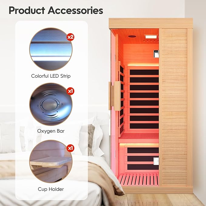 OUTEXER Sauna Room Indoor Far Infrared Saunas Home Canadian Hemlock 1450W - Image 4