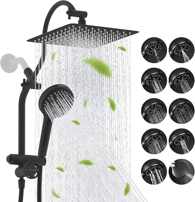 Hibbent cUPC Certified All Metal 10"Rainfall Showerhead Combo, High Pressure by Hibbent
