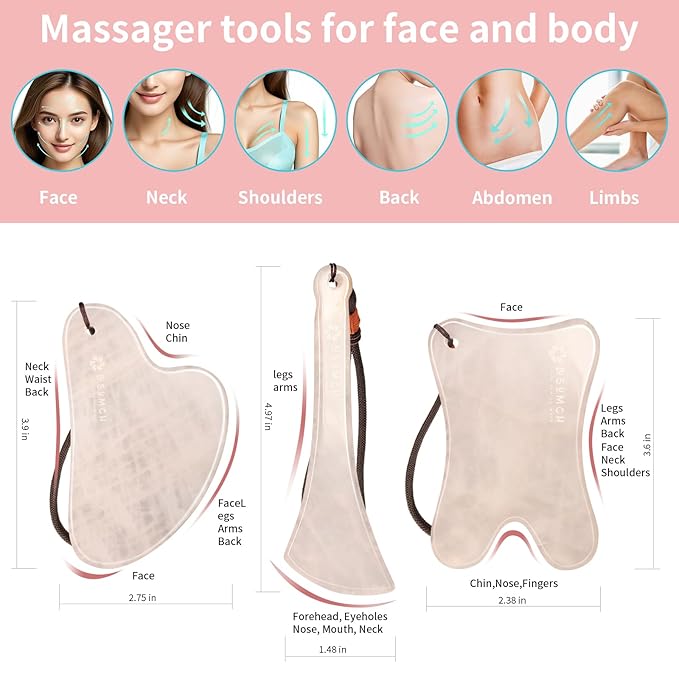 Skin Care Set, 1 Pack 3 in 1 Jade Gua Sha Massager, Guasha Tool - Image 3