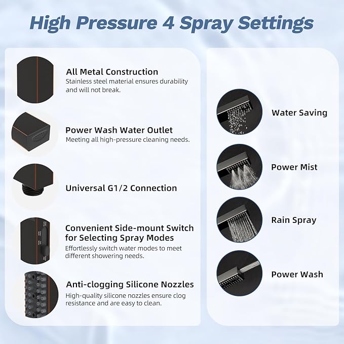 Hibbent 13'' cUPC Certified Shower Head Combo, High Pressure 5-spray Rainfall - Image 3