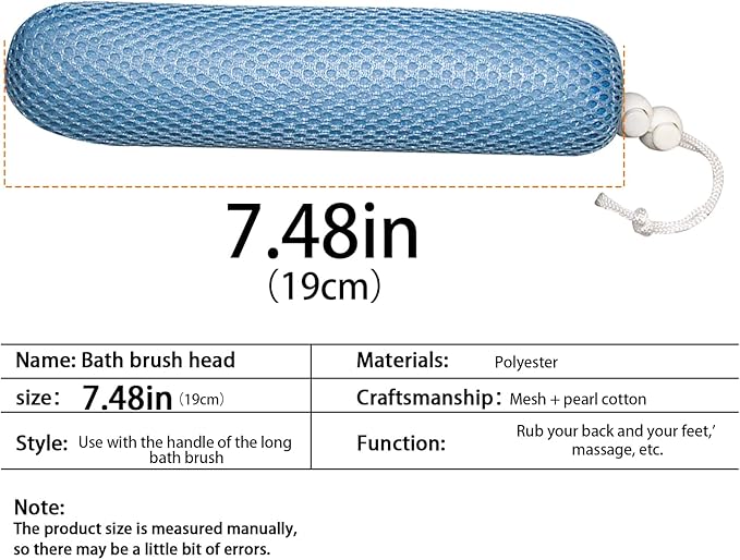 Bath Brush Head with Sponge, Back Scrubber Bath Mesh Bath Body Brush Head - Image 5