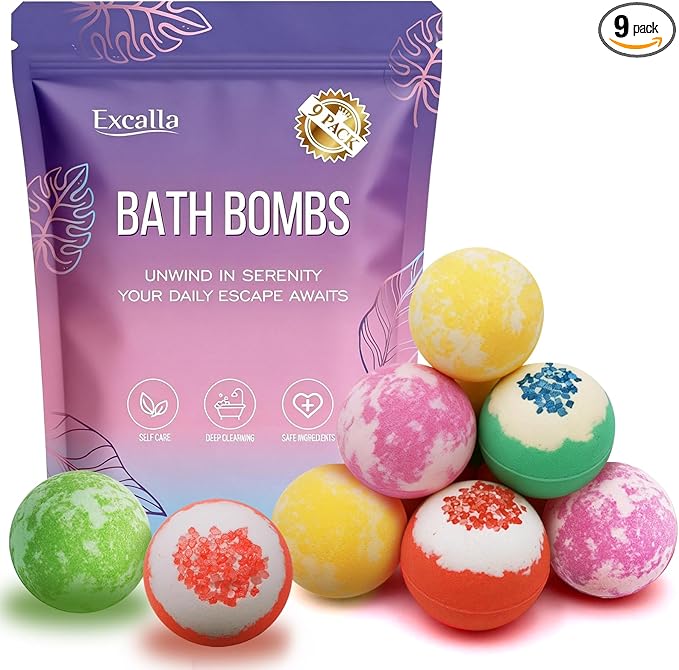 Bath Bombs for Women, 9 Pack Bath Bombs- Mothers Day Gifts for Mom, Shea & Coco by Excalla