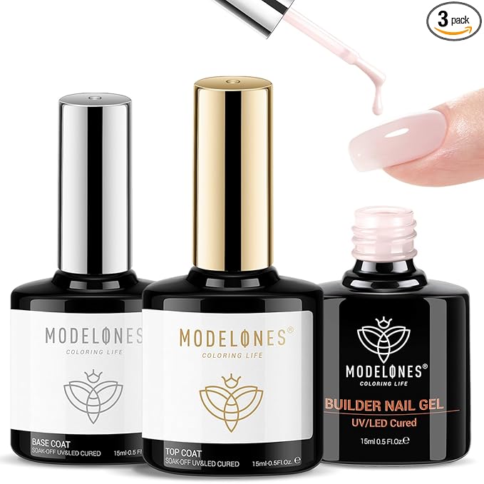 modelones Top Coat with Builder Nail Gel, Nude Pink Color Builder Top Nail Kit by MODELONES