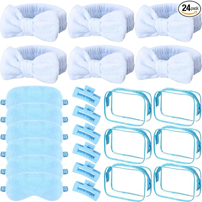 Hoteam 24 Pcs Spa Party Favors Supplies 6 Spa Headband 6 Plush Sleep Eye Mask 6 by Hoteam