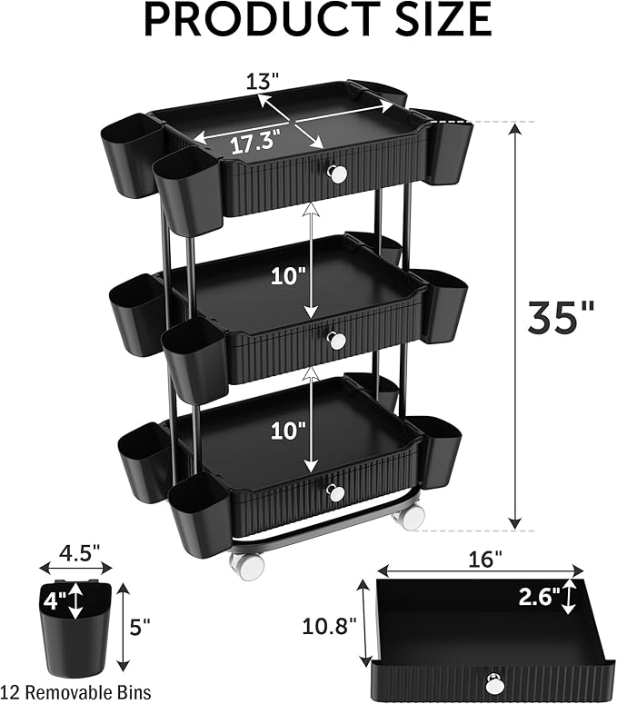 3 Tier Drawer Shelf Beauty Cart - Image 2