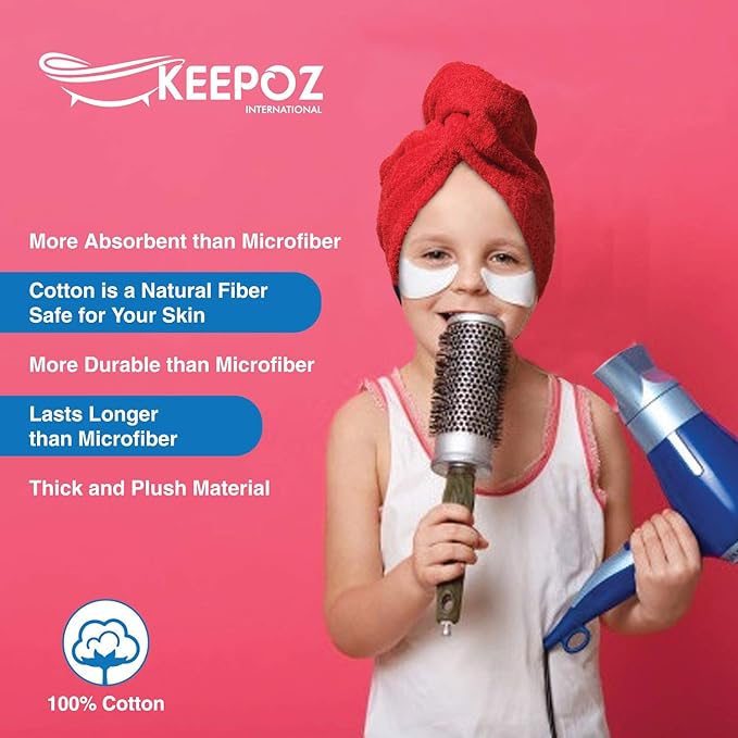 KEEPOZ Hair Towel Wrap Quick Dry 100% Cotton Super Absorbent Turban Head Wrap - Image 6