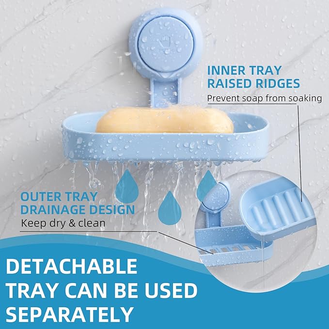 LEVERLOC Soap Dish Holder for Shower Suction Cup Wall Mounted Self Draining - Image 4