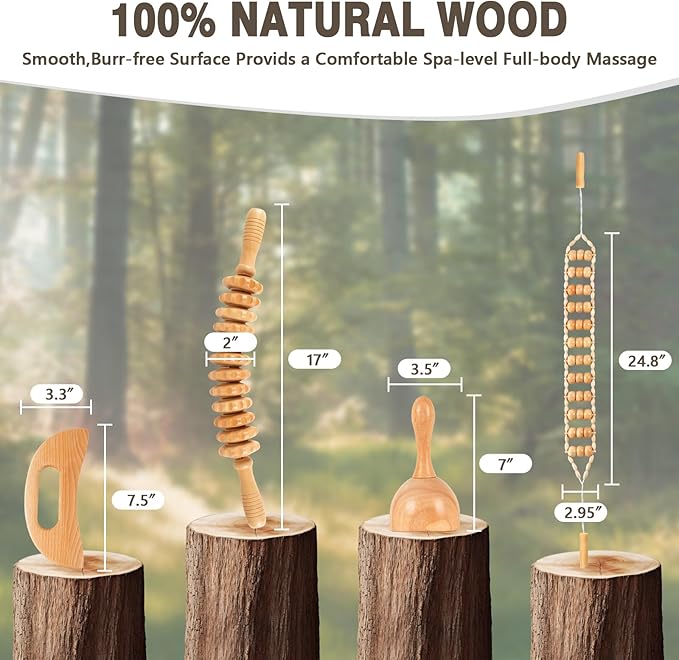 KintKita Wood Therapy Massage Tools 4-in-1, Wooden Lymphatic Drainage Massager - Image 7