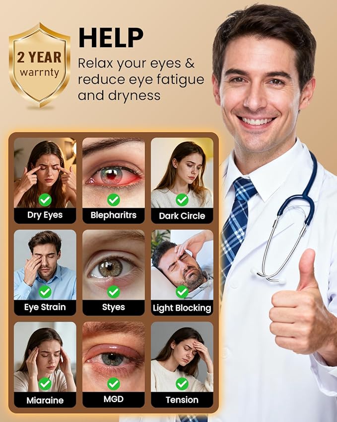 Cordless Heated Eye Mask with 1500mAh Large Battery, 4 Heat Levels & 100% - Image 3