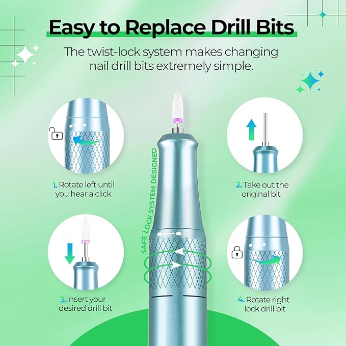 JOSGLOI Electric Nail Drill Professional: Shiny 40000RPM Electric Nail File Kit - Image 3