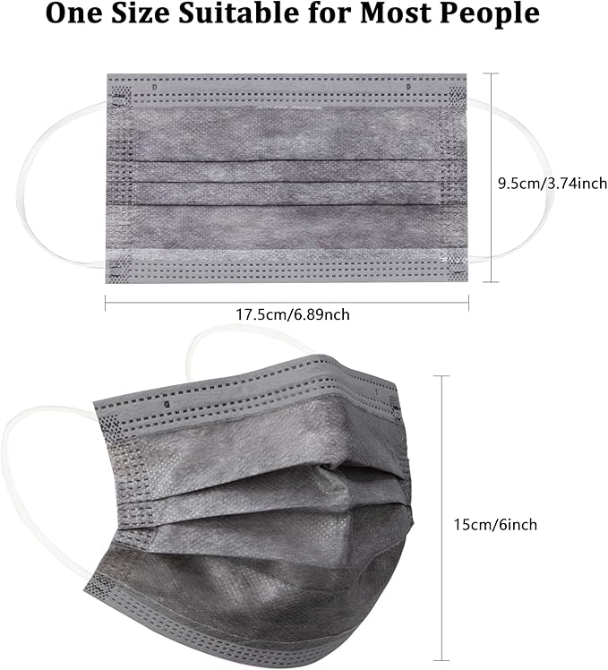 akgk 100PCS Grey Disposable Face Masks, 3-Ply Breathable Grey Face Mask - Image 7