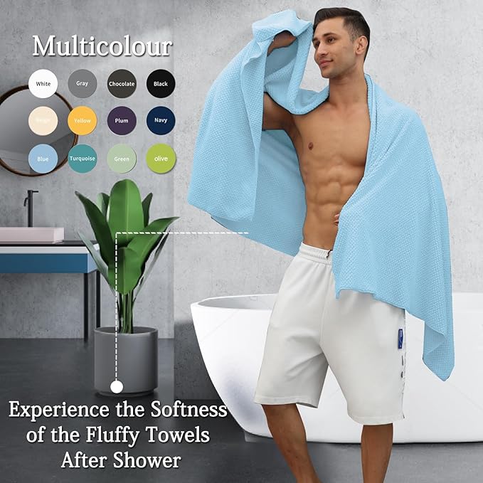 8-Piece Blue Bath Towels Set, 2 Oversized Large Bath Towels Sheet, 2 Hand - Image 5