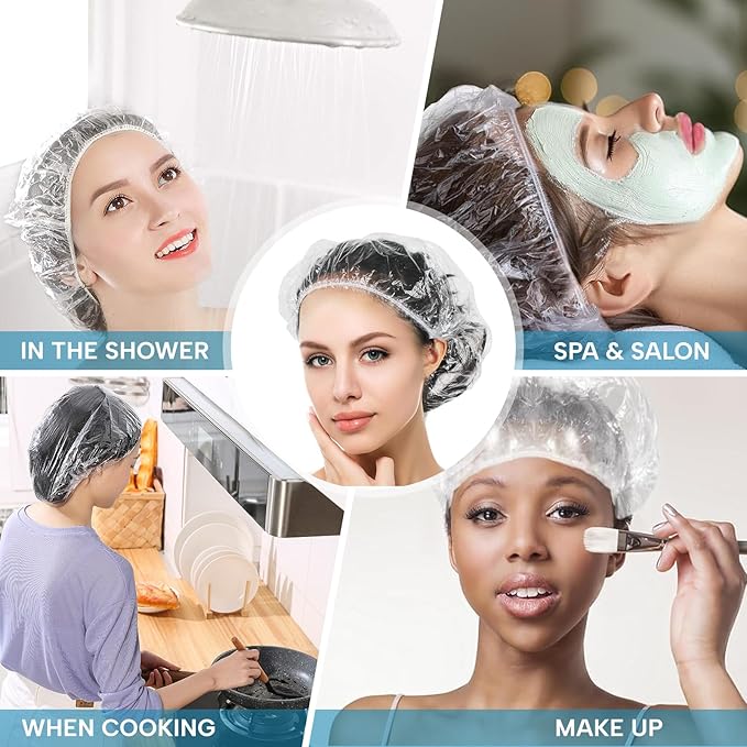 YIZIJIZI 100PCS Disposable Shower Caps, Large Thick Clear Waterproof Shower Cap - Image 7