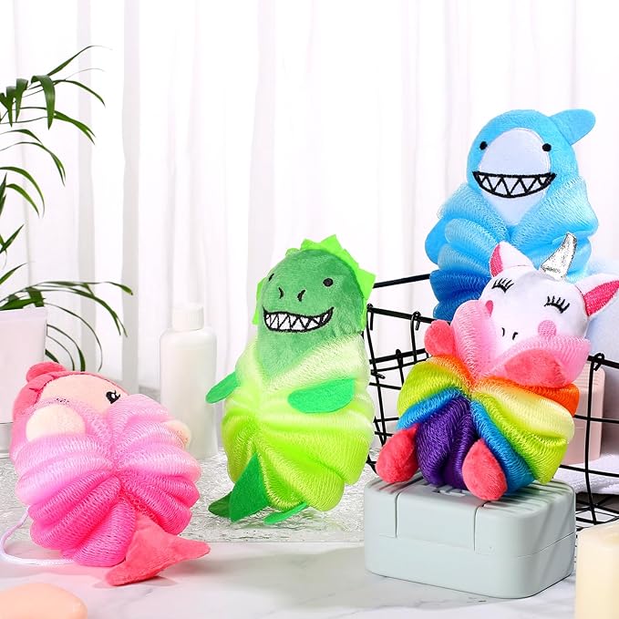 Tatuo 4 Pcs Animal Bath Loofahs Kids Body Loofah Cartoon Shower Cute Bath - Image 6