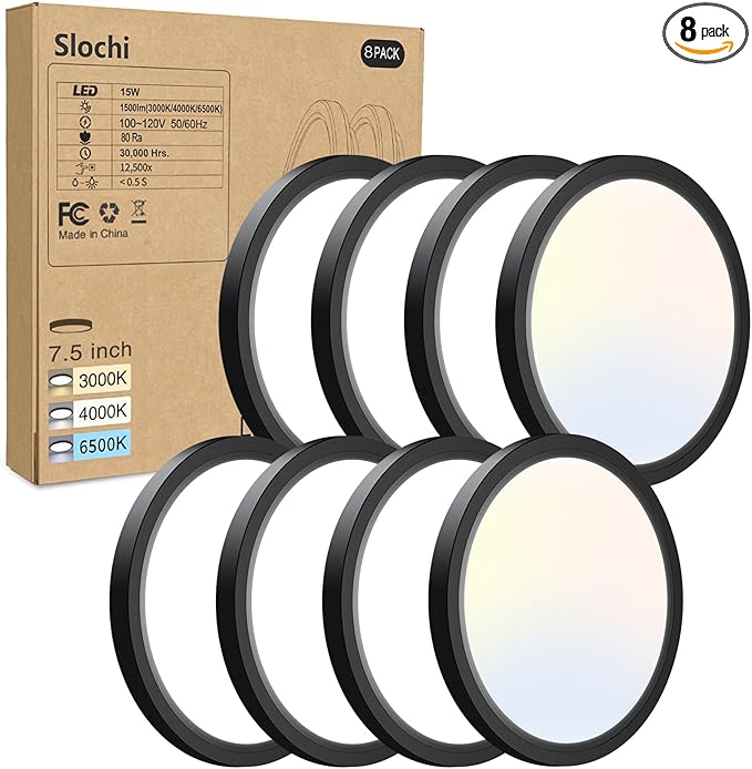 8PACK LED Flush Mount Ceiling Light Fixture, 3000K-4000K-6500K & 100W by CeilingLights