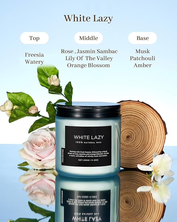 M&SENSE Jasmine & Clean Cotton Spring Scented Candle, 11.6oz Aromatherapy Gifts - Image 2