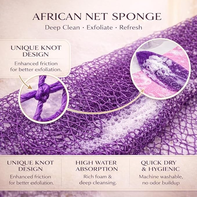African Net Sponge Authentic, 3 Pieces African Exfoliating Net Sponge Body Back - Image 3