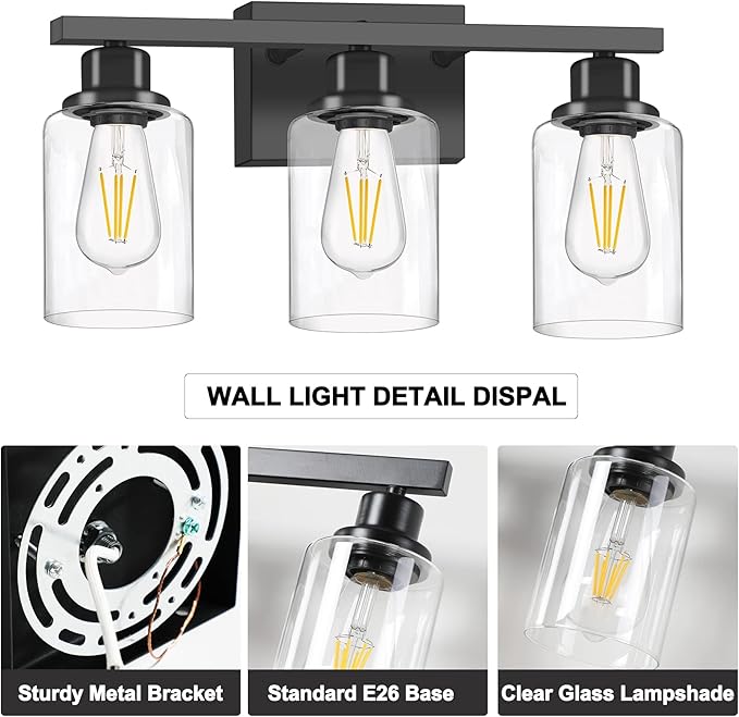 3-Light Bathroom Light Fixtures, Modern Bathroom Wall Lights Over Mirror - Image 7
