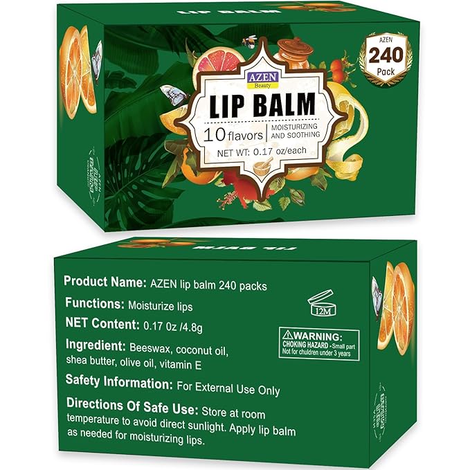 AZEN 240 Pack Lip Balm, Natural Lip Balm Bulk, Lip Care Product, Moisturizing - Image 8