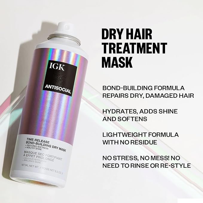 IGK ANTISOCIAL Bond-Building Dry Hair Mask Travel | Repair + Soften + Shine | - Image 2