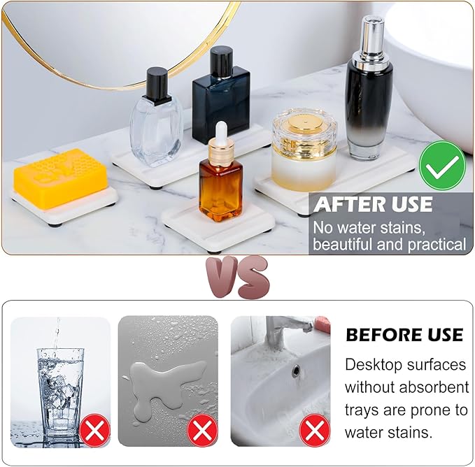 4PCS Stone Drying Trays for Bathroom Sink, Water Absorbing Stone Tray, Water - Image 5