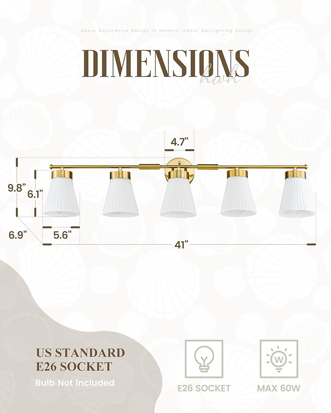 Bathroom Light Fixture, HWH 5-Light Bathroom Vanity Light Brushed Gold Vanity - Image 2