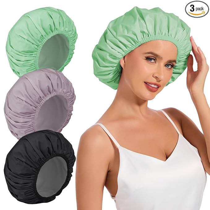 3Pcs Waterproof Shower Caps for Women, Reusable Shower Cap for Long Hair by KAFTERI