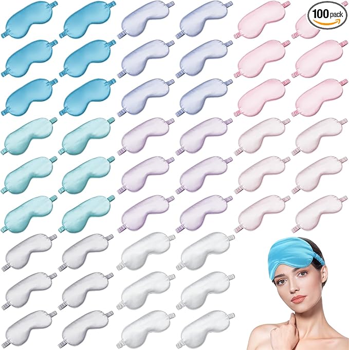 100 Pieces Silk Sleep Mask Eye Coverings by Surlontye