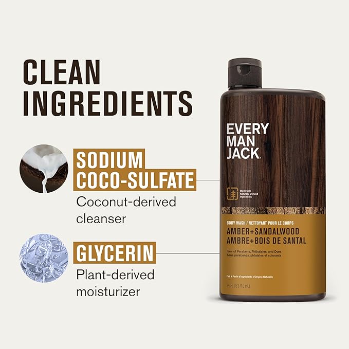 Every Man Jack Amber+Sandalwood Hydrating Mens Body Wash - Image 5