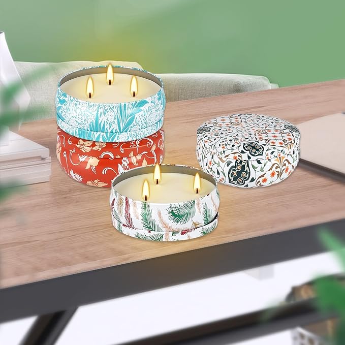 4-Pack Citronella Candle Set in Decorative Tropical Flower Tin Boxes - Image 4