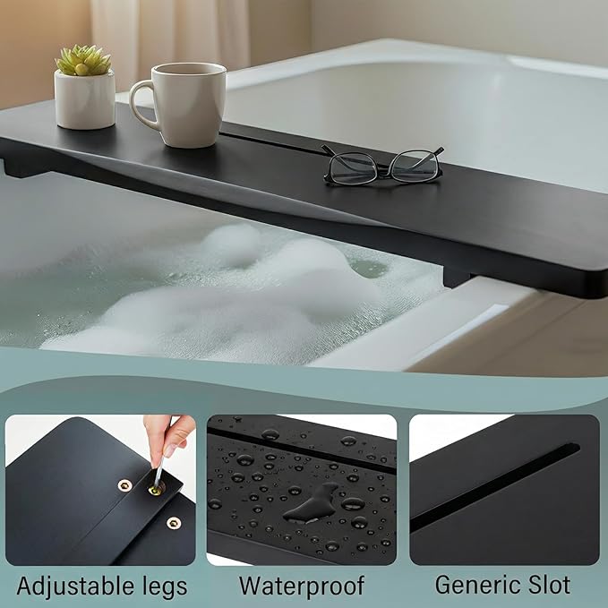 Elegant Black Bamboo Bathtub Tray Caddy - Image 7