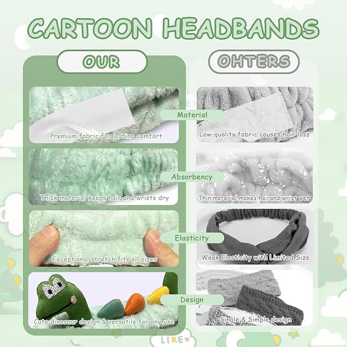 Funny Dinosaur Headband Cute Animal Cat Duck Frog Dinosaur Snail Kawaii Spa - Image 5