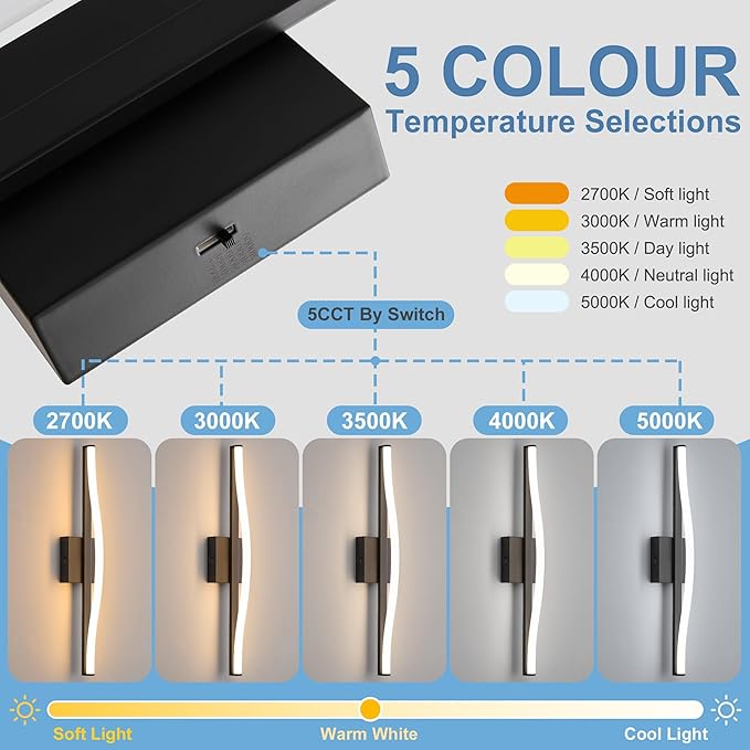 Modern Bathroom Vanity Light 24 inch, Dimmable 5CCT Led Bathroom Light Fixture - Image 2
