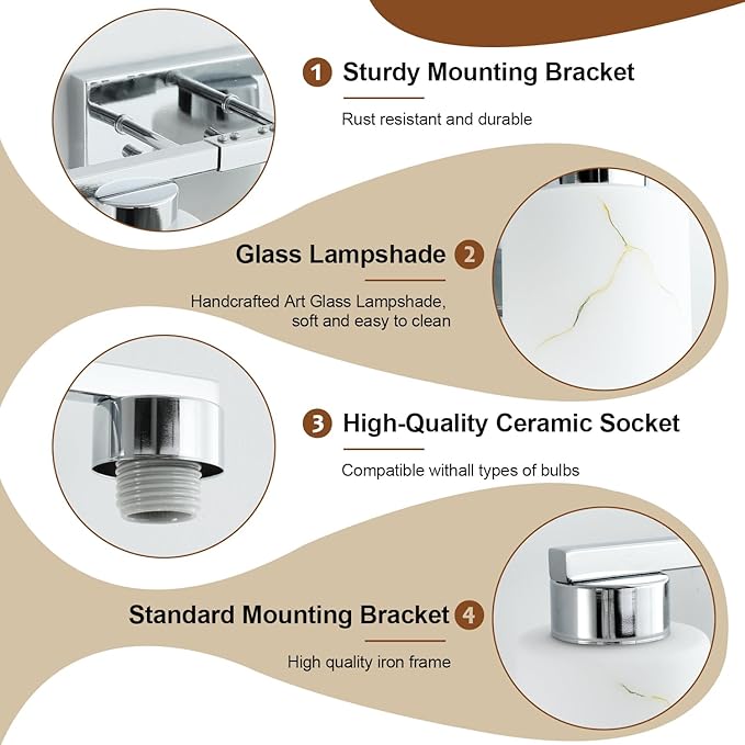 4-Light Bathroom Light Fixtures, Modern Vanity Lights, Chrome Metal Wall Lamp - Image 6