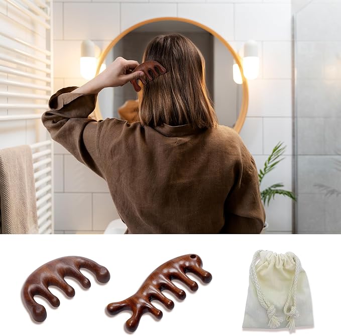 2 Pack Wooden Head Scalp Massager Comb, Sandalwood Scalp Massage Wood, Head - Image 6