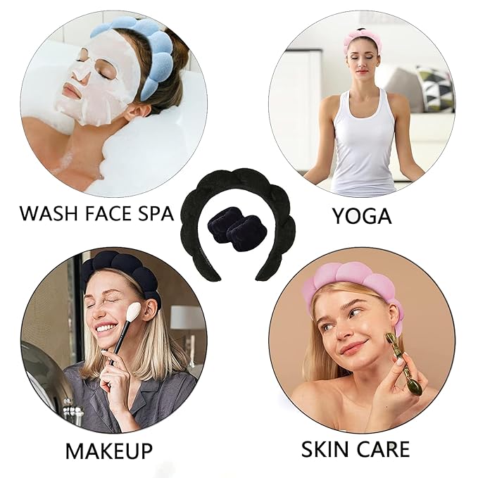 Spa Headband and Wristband Set for Women, Terry Cloth Sponge Headband for - Image 4