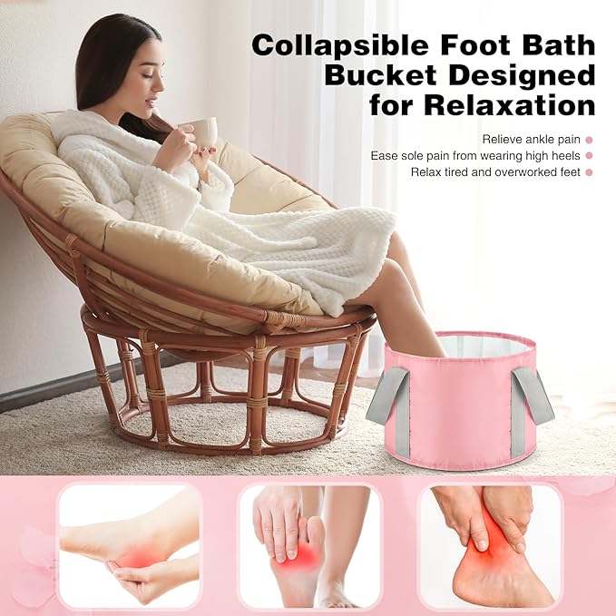 Maxcheck 14L 6 Pcs Pink Collapsible Foot Basin Tub Portable Soaking Feet Bath - Image 2