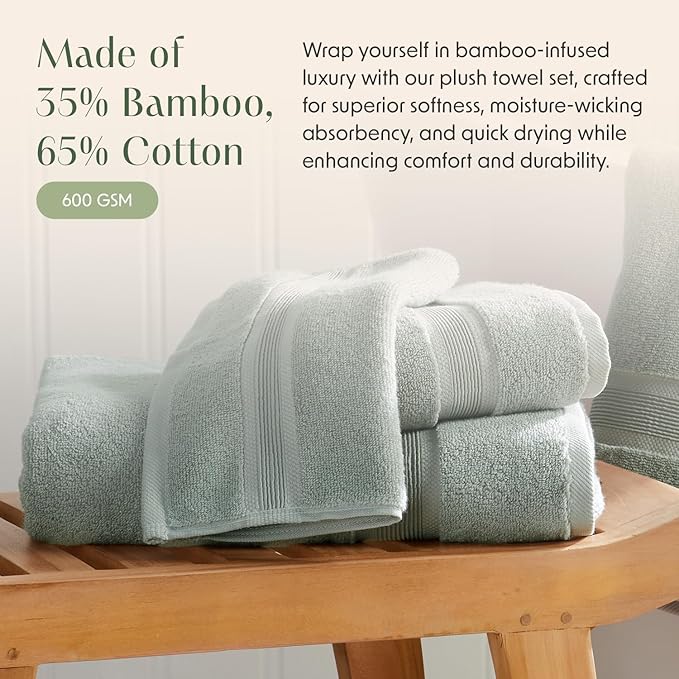 Springtree Home Luxury Bamboo Rayon Bath Towel Set of 4 | 35% Bamboo Rayon - Image 3