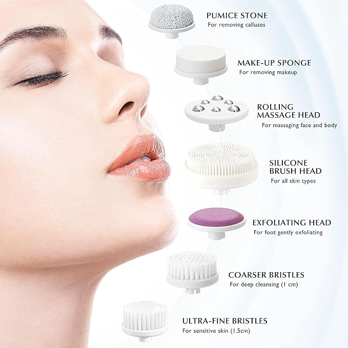 COSLUS Facial Cleansing Brush Silicone Face Scrubber: 7 in 1 FBS-D Electric - Image 8