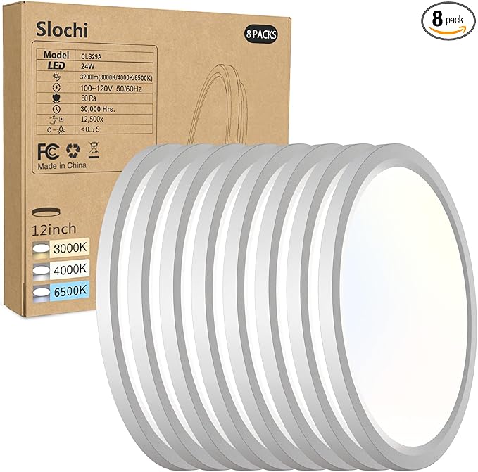 8PACK LED Flush Mount Ceiling Light Fixture, 3000K-4000K-6500K & 150W by CeilingLights